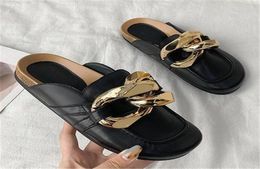 Slippers 2021 Summer Women Cork Women039s Big Gold Chain Platform Mules Sandals And Whole Flat Flip Flops5300126