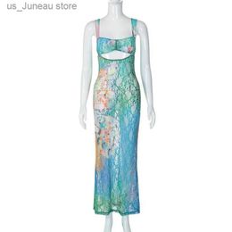 Basic Casual Dresses Gtpdpllt Butterfly Print Lace Mesh Cut Out Summer Dress Transparent Y2k Fairycore Slveless Long Dresses For Women 2023 1 T240415