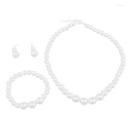 Necklace Earrings Set 1 Delicate Pearl Bracelet Three Piece Bridal Gift