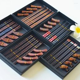 Chopsticks Chinese Style Gift Box Creative Wooden Four Pairs Of Chopstick Rest