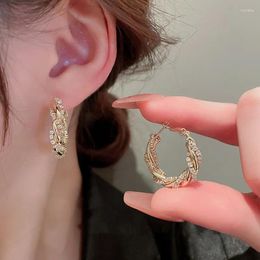 Hoop Earrings Huitan Luxury Trendy Cubic Zirconia Gold Color Fashion For Women Modern Versatile Female Shiny CZ Jewelry