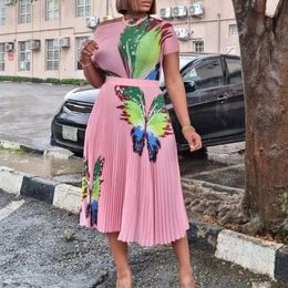 womens clothing printing jacket pleated skirt bust skirt suits Africa two-piece big yards 240407