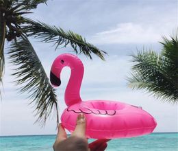 INS PVC Inflatable Flamingo Drinks Cup Holder Pool cartoon Floats Floating Drink cup stand ring Bar Coasters Floatation Children b4370305