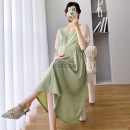 Maternity Dresses Maternity Summer Lactation Dress Loose Puff Sleeve Single-Breasted Postpartum Woman Nursing Dress Pregnancy Breastfeeding Dress 240413