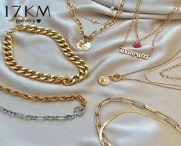 17KM Fashion Asymmetric Lock Necklace for Women Gold Silver Colour Chunky Thick Locks Choker Chain Necklaces Party Jewelry1606800