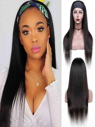 Aircabin Headband Wig Human Hair Bone Straight Glueless Brazilian Remy s For Black Women Half6384061