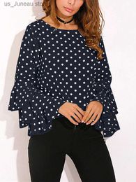 Women's Blouses Shirts 5XL Plus Size Polka Dot Womens Tops And Blouses Casual Long Lantern Slve O Neck Loose Female Tunic 2023 Summer Autumn Pullover T240412