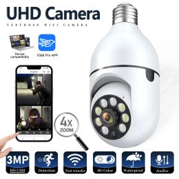 Lens Wifi 3MP E27 Bulb Surveillance Camera Indoor 4X Digital Zoom AI Human Detect Full Colour Night Vision Wireless Cameras Smart Home