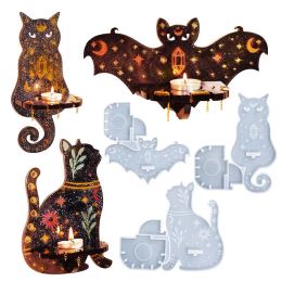 DIY Crystal Candle Candlestick Mold Cat Bat Christmas Halloween Aromatherapy Wall Mounted Shelves Ornaments Candle Holder Mold