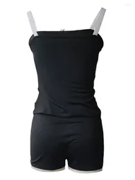 Home Clothing Womens Bodycon 2Pcs Shorts Set Sleeveless Strap Crop Top Cami Tank High Waist Summer Tracksuits Streetwear