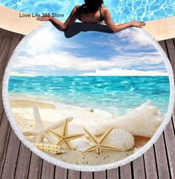 Towel Starfish Round Beach Towels Summer Geometric Thick Bath Microfiber Fabric 150cm Size Swimming Travel Sport Adult Kids