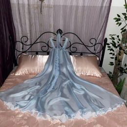 Casual Dresses Glossy Ultra Thin See Through Women Satin Sleeveless Long Dress Loose Ruffles Sleeping Robe