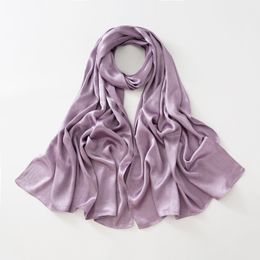 Women Plain Silk Satin Hijab Scarf Different Sides Bark Wrinkles Solid Color Long Shawl Muslim Women Smooth Silk Like Underscarf