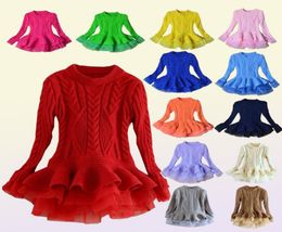 Retail 13 Colours kids designer clothes girls organza knitted sweater princess dress Autumn Winter luxury Christmas party boutique 6489113