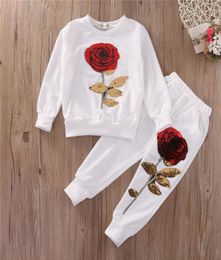 Kids Girl Clothes Designer Girls Tracksuit Boutique Kids Clothing Rose Sequin Print Hoodies Pant Toddler Girl Clothing Set 37Y Y15616009