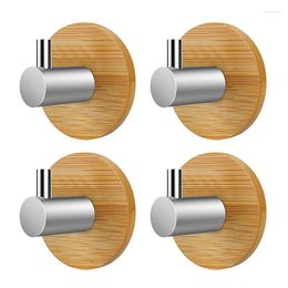 Hooks 4pcs Bamboo Clothes Wall Hook Stainless Steel Keys Bags Towel Holder For Bathroom Kitchen Storage Hanger