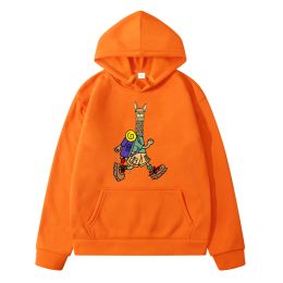 Llama Hiker Cute Graphic Hoodies Boys and Girls Autumn Comfortable Sweatshirts with Pocket Long Sleeve Kawaii Print Pullovers