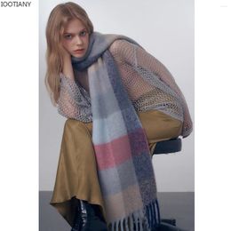 Scarves 2024 Autumn And Winter Warm Soft Atmosphere Feeling Scarf Wool Gradient Plaid Scarve Female Niche Cotton Candy Series Shawl