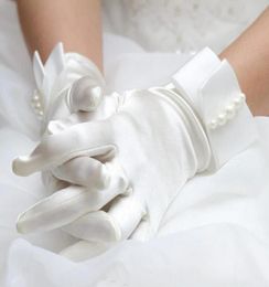 Iovry Satin Pearl Waist Length Bridal Gloves Full Finger Wedding Gloves Bridal Gloves Rhinestone Wedding Glove5301645