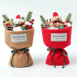 Decorative Flowers Creative Plush Doll Holding Christmas Romantic Bouquet Gifts Finished Artificial Flower Valentine's Day