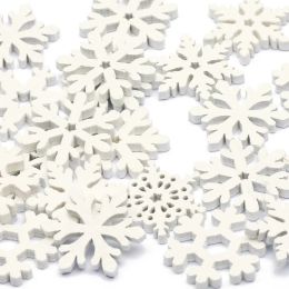 50pcs 20/25/35mm Wood White Christmas Snowflake Wooden Slice Scrapbooking For DIY Home Handicraft Christmas Party Decoration