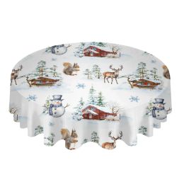 Christmas Farmhouse Snowman Elk Round Tablecloth Waterproof Wedding Decor Table Cover Xmas Home Decorative Tablecloth