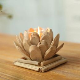 Candle Holders Handmade Wood Lotus Holder Meditation Flower Buddha Candlestick Wedding Bar Party Decoration
