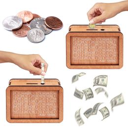 Money Box Piggy Bank Wood Money Bank Reusable Money Box with Saving Goal and Numbers Money Boxes 1000/2000/3000/5000/10000 Euro