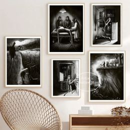 Dark Nightmarish Posters Horror Ghost Dream Canvas Painting Prints with Grim Wall Art Pictures Modern Bedroom Home Decor Gifts