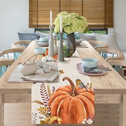 Fall Thanksgiving Pumpkins Linen Table Runners Holiday Table Decor Farmhouse Dining Table Runners Thanksgiving Decorations
