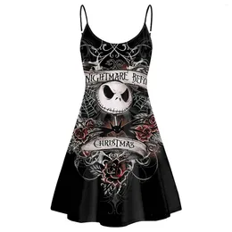 Casual Dresses Printed On Demand Halloween Theme Halter Dress Summer Sexy Fashion Beach Oversized Women O Collar