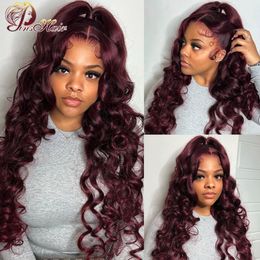 Red Burgundy 13X6 Body Wave Lace Frontal Wig Human Hair 30 Inch 99J Colored Human Hair 13x4 Lace Front Wig Pre-Plucked Real Wig