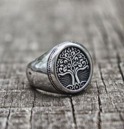 316L Stainless Steel Tree of Life Signet Ring Classic Men Fashion Viking Amulet Rings Nordic Jewelry9072897