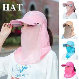 Berets Women's Baseball Caps Summer Veil Face Cover Ultraviolet-Proof Retractable Large Brim Sun Hat Outdoor Sunscreen Facial Mask