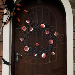 Decorative Flowers Eyeball Wreath With String Lights Large Hanging Halloween For Front Door Farmhouse Outdoor Celebration Festival Porch