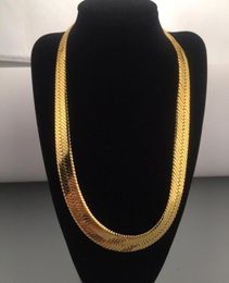 Chains Solid 18K Yellow Gold Filled 10mm Flat Herringbone Chain Necklace For Women MenChains1252323