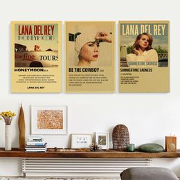 Lana Del Rey Retro Music Poster Prints Singer Album Cover Painting Vintage Home Room Bar DIY Art Wall Decor Decorative Paintings