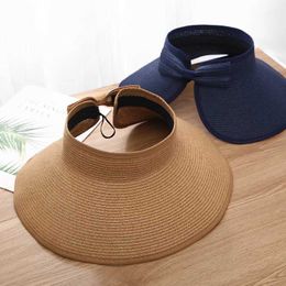 Visors Wide Brim Hats Bucket Summer Straw Hat For Women Foldable Large Bowknot Travel Sun chapeau femme Beach UV Protection Caps 24413