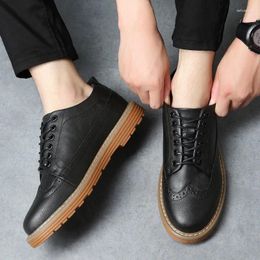 Casual Shoes Genuine Leather Mens Brogues Flat Soft Fashion Brand Male Footwear Black Brown DX032