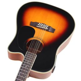 Cables Sunburst Colour 12 Strings Guitar Acoustic Electric Guitar 41 Inch High Gloss Folk Guitar With Guitar Pickup With Small Flaws