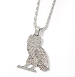 Iced Out Animal Owl Necklace Pendant Gold Silver Plated Micro Paved Zircon Mens Hip Hop Jewellery Gift3444408