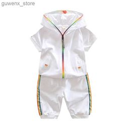 Clothing Sets New Summer Baby Girl Clothes Boys Clothing Children Fashion Hooded Shirt Shorts 2Pcs/Sets Toddler Casual Costume Kids Tracksuits Y240412