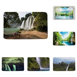 Bath Mats Waterfall Forest Summer Tropical Jungle Window Nature Scenery Mountains Non-Slip Bathroom Doormat Kitchen Rug Carpet