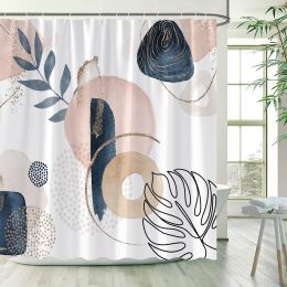 Abstract Mid Century Shower Curtains Modern Minimalist Leaves Boho Creative Geometric Bath Curtain Fabric Bathroom Decor Sets