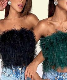 Women Tube Tops Sexy Shoulder y Feather Tank Top Female Summer Green Cropped Tops Lady New Party Club Vest 2022 Y2203047807065