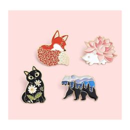 Pins, Brooches Forest Garden Enamel Pin Custom Fox Cat Bear Hedgehog Bag Lapel Cartoon Animal Badge Jewellery Gift For Kids Friends Dro Dhhx7