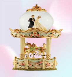 Wedding gifts groom bride crystal ball music box lantern double carousel eight tone box creative ornaments9646074
