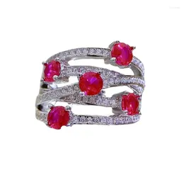 Cluster Rings S925 Silver Ring Light Luxury Ruby Geometry Versatile Jewellery