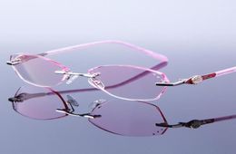 Sunglasses Elegant Women Rimless Reading Glasses Rhinestone Frame Pink Eyeglasses Hyperopia Frameless For Read Optic Presbyopic Ey5379072