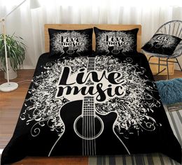 Bedding Sets Acoustic Guita Live Music Quilt Cover Set For Boys Kids Retro Art Soft Microfiber Bed Linens Dropshippe